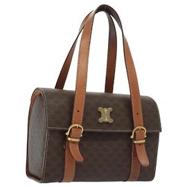 Céline Sac à main en toile Macadam CELINE en cuir PVC marron et or Auth gh739 Marron Doré