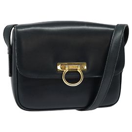 Borsa a Spalla in Pelle CÉLINE Blu Navy Oro Auth 141341 D'oro Blu navy