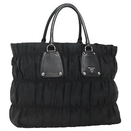 PRADA Tote Bag Nylon Black Silver Auth ep10543 Black Silvery