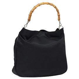 Bolsa de mão em nylon preto e prata Gucci Bamboo 001 3754 1577 Auth ep10001 Preto Prata