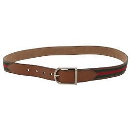 Cinto de couro GUCCI Web Sherry Line 40,2" Marrom Vermelho Verde 368189 Auth sw1375 Marrom Vermelho Verde