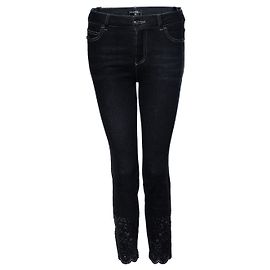 Chanel, jeans negros con estampado floral cortado a láser Negro