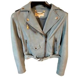 Michael Kors blue leather biker jacket Light blue