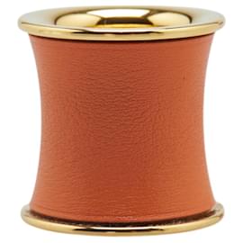 Hermès-Anneau de foulard en cuir or et orange Hermès-Doré,Orange