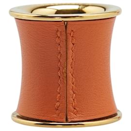 Hermès-Anneau de foulard en cuir or et orange Hermès-Doré,Orange