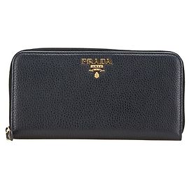Prada Women's Navy Leather Round Zip Wallet Navy blue