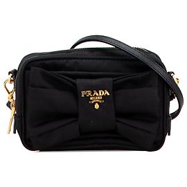 Borsa a tracolla Prada in tessuto nero con fiocco fiocco Nero
