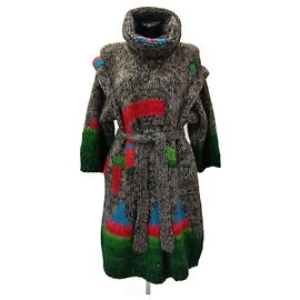 Autre Marque Robe pull en laine Kansai Yamamoto Motifs Géométriques Multicolore