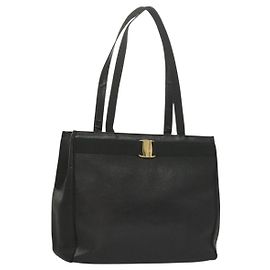 Salvatore Ferragamo Vintage Vara Bow Tote Lizard Embossed Leather Medium Black