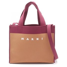 Marni Jacquard Small Shopping Tote Bag Brown Dark red