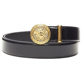 Versace crystal medallion black belt Black