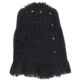 MSGM black tweed fringe cape coat Black