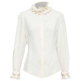 Blusa in seta crema con rouches Alexander McQueen Bianco Crudo