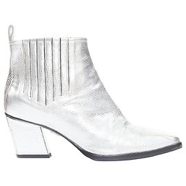 Roger Vivier silver leather block heel booties Silvery Metallic