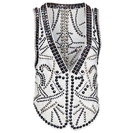 Gilet Distressed con Borchie Balmain Bianco