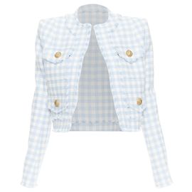 Giacca cropped in tweed a quadri blu Balmain Bianco