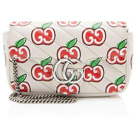 Gucci Matelasse Leather Apple GG Marmont Mini Flap Bag Red