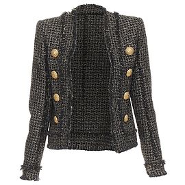 Giacca di potere in tweed nero e oro Balmain Nero