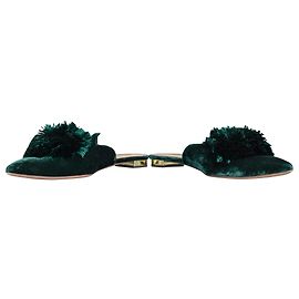 Aquazzura Powder Puff Pompom Mule Flats Grün