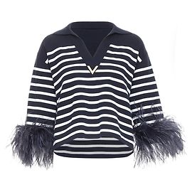 Valentino Garavani Polo listrado azul marinho com mangas de penas Valentino Preto