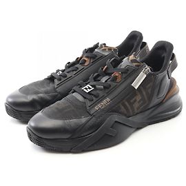 Sneakers in pelle e tessuto Fendi Flow Marrone Nero