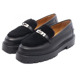 Mocassini in pelle e shearling Icon Kelly Buckle di Hermès Nero