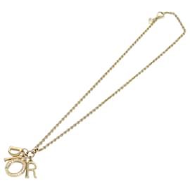 Christian Dior Logo Anhänger Halskette Metall mit Kristall Golden