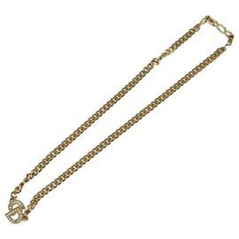 Colar Pendente CD Christian Dior em Metal e Cristais Dourado