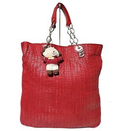 Christian Dior Lambskin Lady Dior Tote Red Red