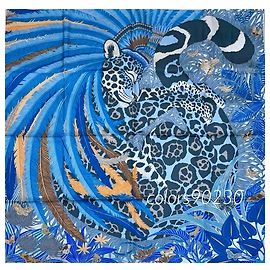 Hermès Carré 90 Jaguar Quetzal Sciarpa di seta blu Blu