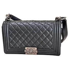 Chanel Black Quilted Aged Leather Chain Around Medium Boy Flap Bag Black