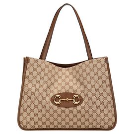 Borsa tote Gucci GG Canvas Horsebit 1955 Marrone