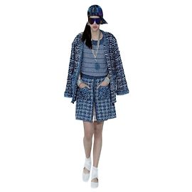 Chanel Spring 2017 Navy & Silver Striped CC Button Knit Top Silvery Navy blue