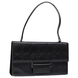 Bolsa de Ombro Gancini em Couro Preto e Prata da Salvatore Ferragamo Auth BA5258 Preto Prata