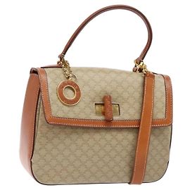 Céline Sac à main en toile Macadam CELINE PVC 2en1 Beige Or Auth 140317 Beige Doré