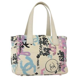 CHANEL Nova Bolsa de Viagem Lona Hawaii Edição Limitada Branco Prata CC Auth 140490 Prata Branco