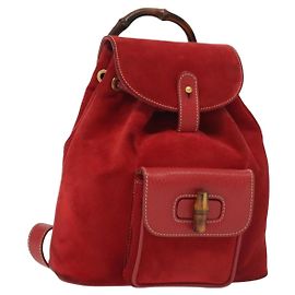 GUCCI Bamboo Backpack Suede Red Gold 003 1705 0030 Auth ep10393 Red Golden