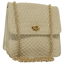 BALLY Bolsa de Ombro com Corrente Couro Marfim Ouro Auth 140275 Dourado Cru