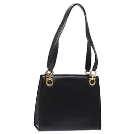 Borsa a Spalla Gancini in Pelle Nera e Oro Salvatore Ferragamo Auth 140104 Nero D'oro