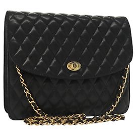 BALLY Borsa a Spalla con Catena Pelle Nera Oro Auth 142113 Nero D'oro