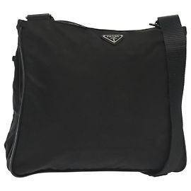 PRADA Shoulder Bag Nylon Black Silver Auth yk19379 Black Silvery