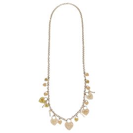 Colar longo com múltiplos charms em forma de coração e chave em tom dourado com cristais Christian Dior Dourado