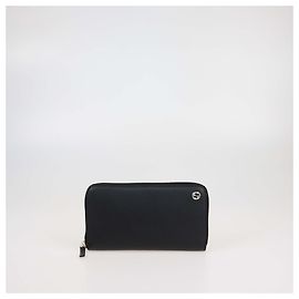 Gucci Black Leather Interlocking G Zip Around Wallet Black