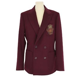 Dolce & Gabbana Burgundy Blend Wool DG Crown Embroidered Double Breasted Jacket Dark red