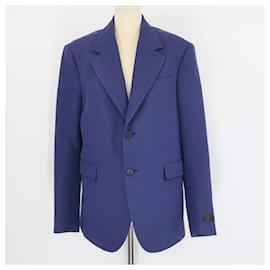 Versace-Blazer de lã azul marinho com bolso duplo e botão único Versace-Azul marinho
