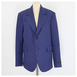 Versace Navy Blue Wool Double Flap Pocket Single Breasted Blazer Navy blue
