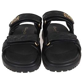 Christian Dior Black Cannage Dioract Flat Sandals Black