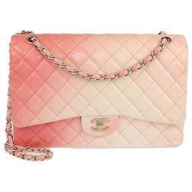 Bolsa clássica maxi de couro matelassê rosa ombré Chanel com aba única Rosa