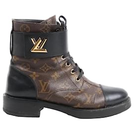 Louis Vuitton-Louis Vuitton Monogram Wonderland Flat Ranger Ankle Boots in Black, Size 39 EU-Brown