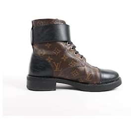 Louis Vuitton-Louis Vuitton Monogram Wonderland Flat Ranger Ankle Boots in Black, Size 39 EU-Brown